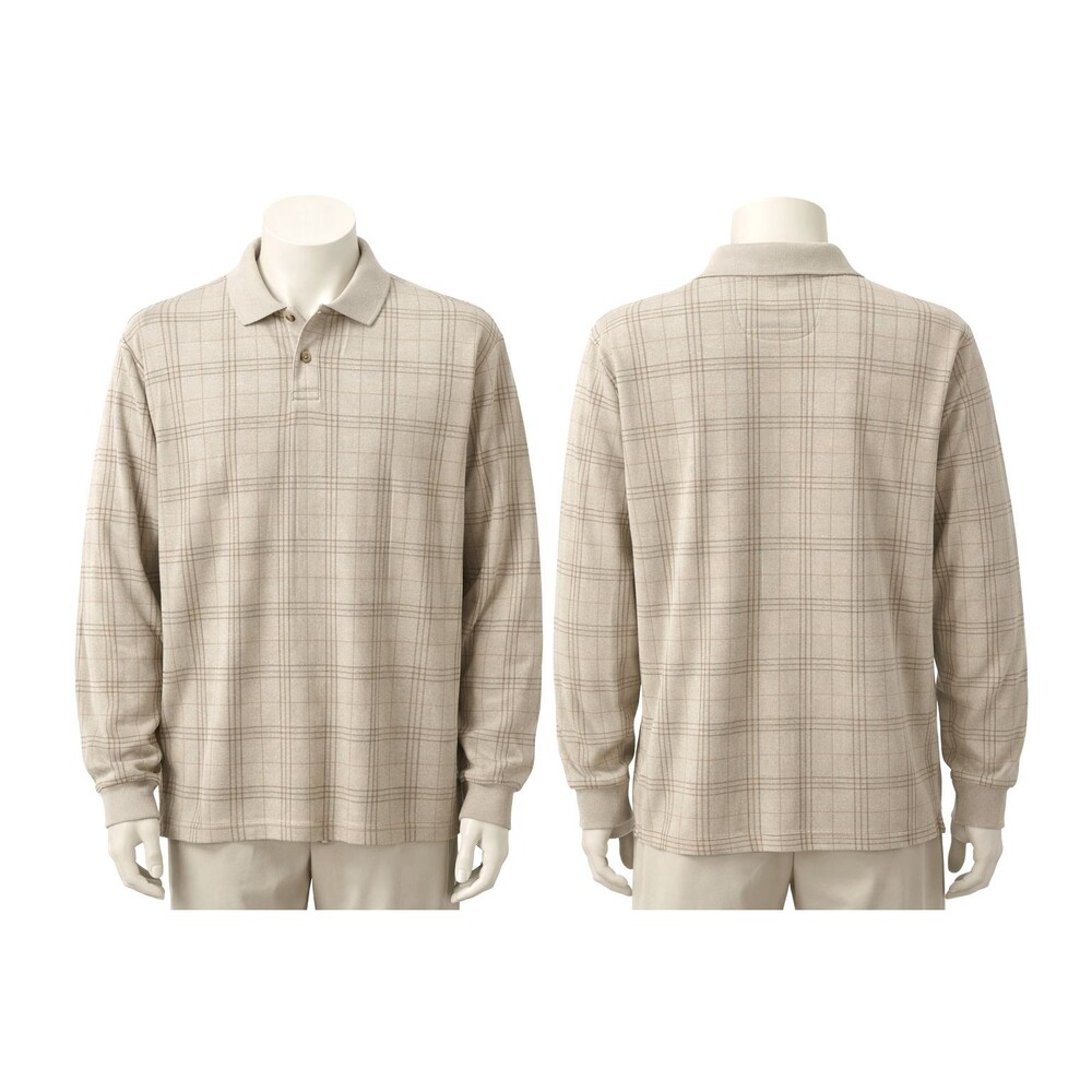 Van Heusen Long Sleeve Polo Shirt Mens 2XL Beige Pullover Collared